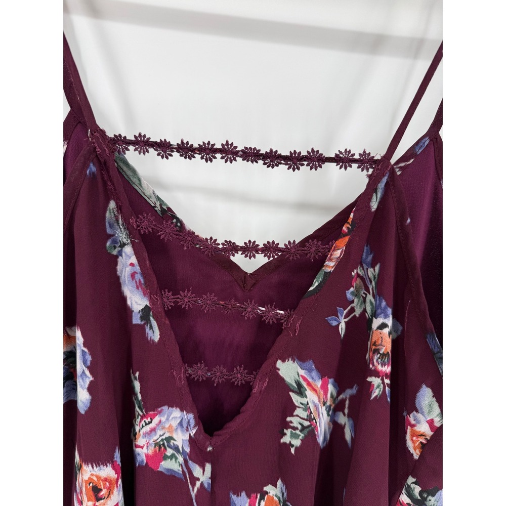 Pink Republic Maddy K Dress Women Medium Burgundy Floral Crochet Back Whimsygoth - Picture 6 of 8